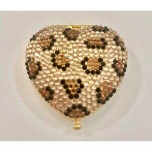 Gold leopard rhinestone compact mirror